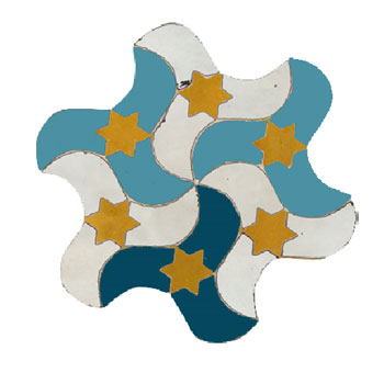 Mosaic House Moroccan tile RafRaf 1-23-15-8 Left White Turquoise Cobalt Blue Ochre  zellige, mosaic, zellij, field, pattern, glaze, stars, playful, intricate 